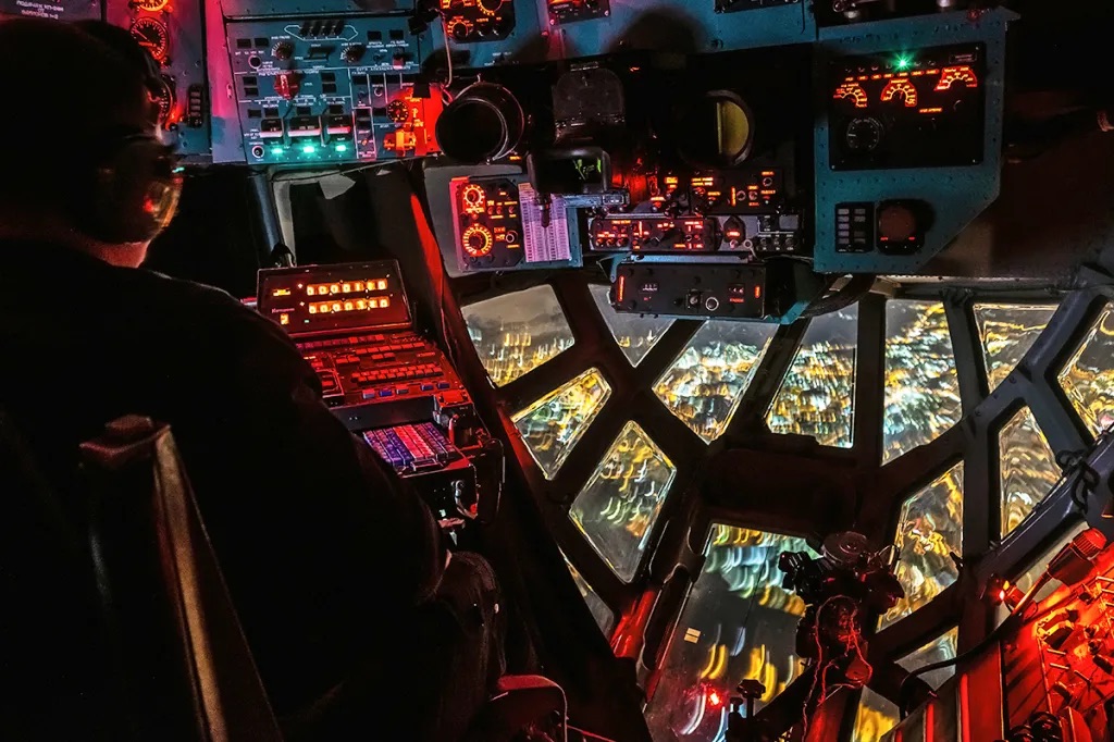 Il-76 navigator looking through the glass nose