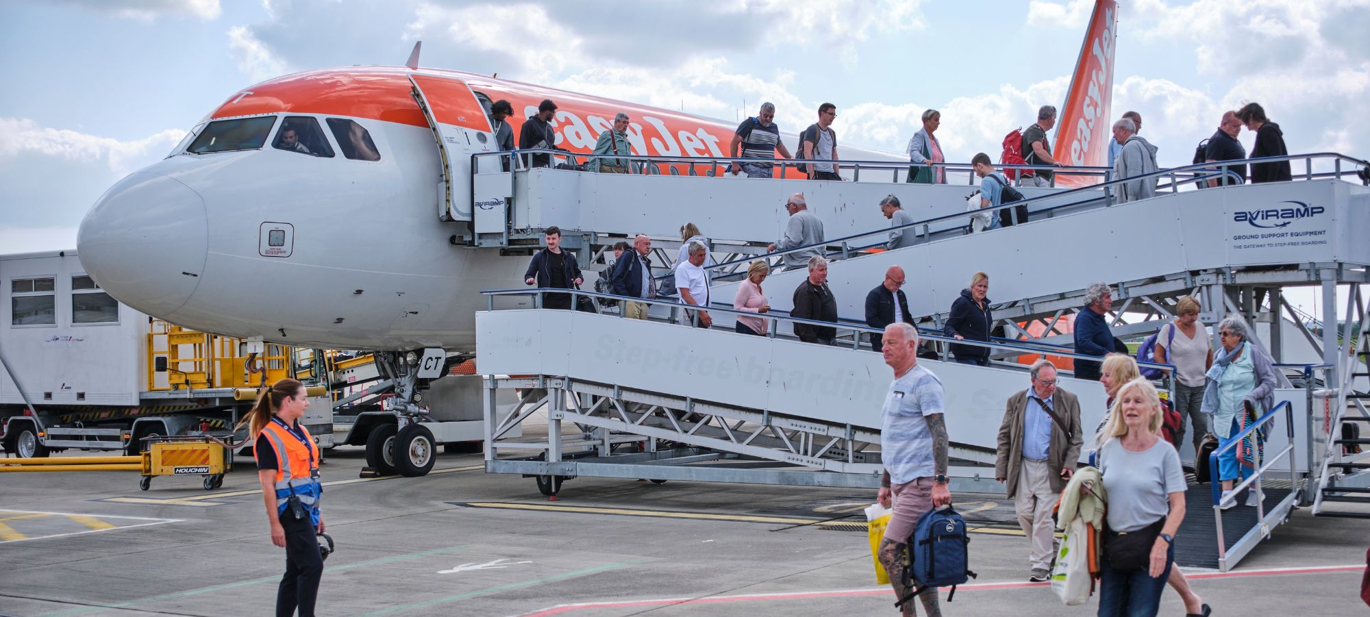 Passengers board easyJet aircraft at London Southend Airport
