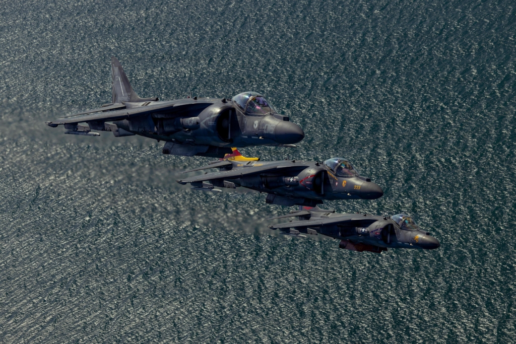Marine Corps AV-8B Harrier II in formation