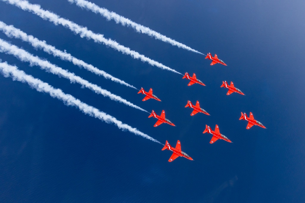 RAF Red Arrows in diamond nine formation