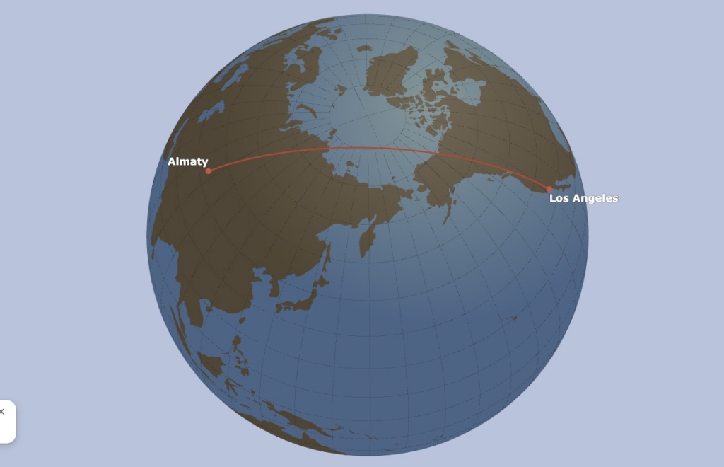 Almaty to Los Angeles via polar route and russian airspace