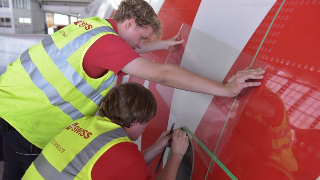 Aeroshark film coating being applied to Austrian Airlines' Boeing 777