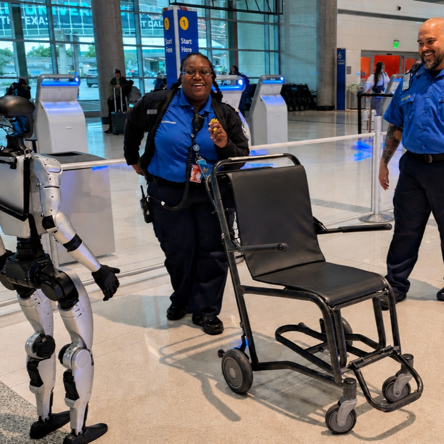 Humanoid robot on southwest airlines flight