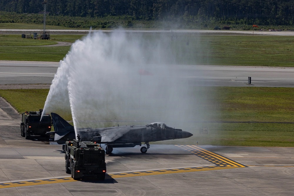 US Marines AV-8B Harrier II sundown ceremony