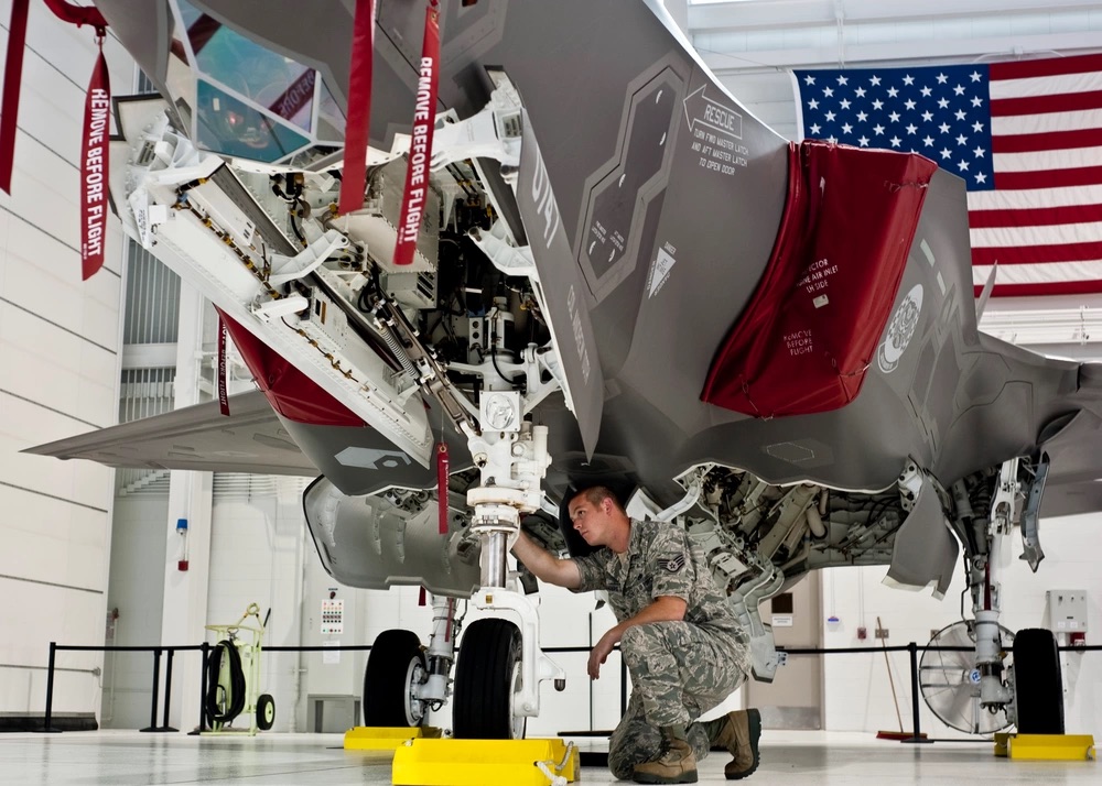 F-35 being maintained in the hangar
