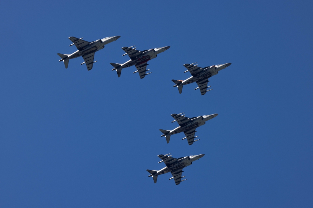 US Marines AV-8B Harrier II sundown ceremony
