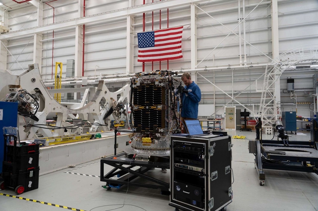 Katalyst’s Hunter Robertson prepares LINK ahead of it being attached to the Pegasus XL inside the Horizontal Integration Facility at NASA Wallops on June 6, 2026.