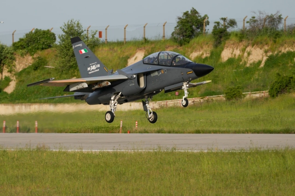 Leonardo M-346 Master light attack aircraft taking off