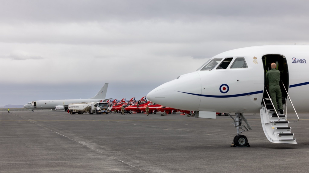 The Envoy (foreground) supports the Red Arrows along with the P-8.