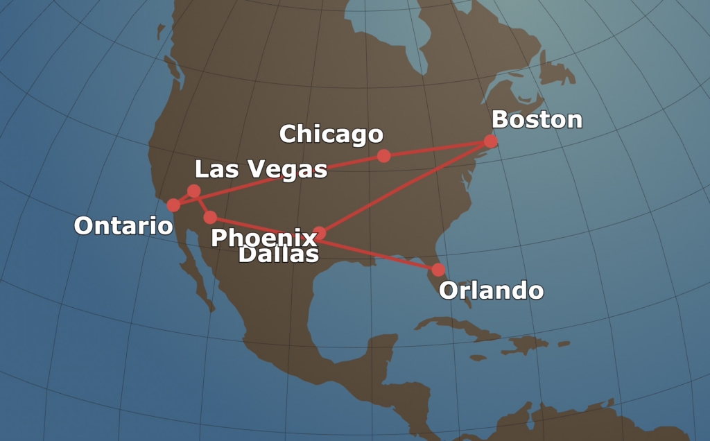 Southwest Airlines route for Starlink Boeing 737 tour