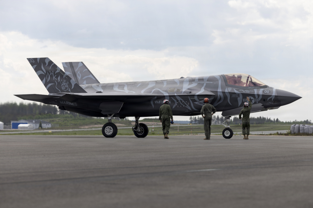 This USMC F-35B (BuNo 170564/'WK-00') - operated by VMFA-224 'Fighting Bengals' - has been a key focal point of Ramstein Flag 2026, with the aircraft sporting a striking special tiger-themed livery that is relatively uncharacteristic for an F-35. This aircraft was involved in the type's first highway take-off and landing operations in Finland. Image: USMC/Lance Cpl Perri Wood