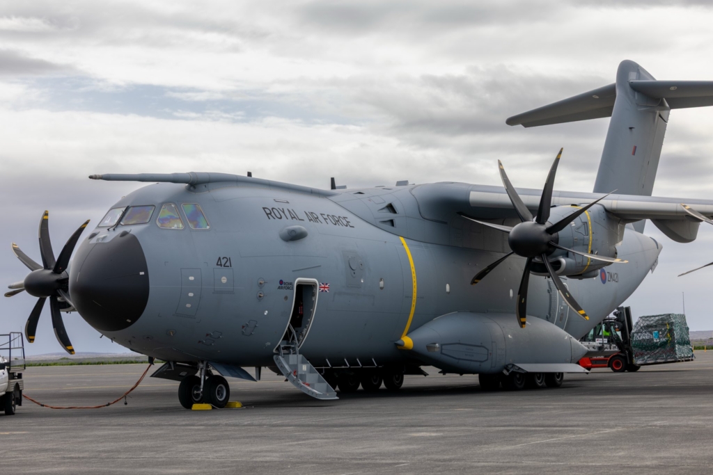 The Airbus A400M support aircraft for the RAF Red Arrows