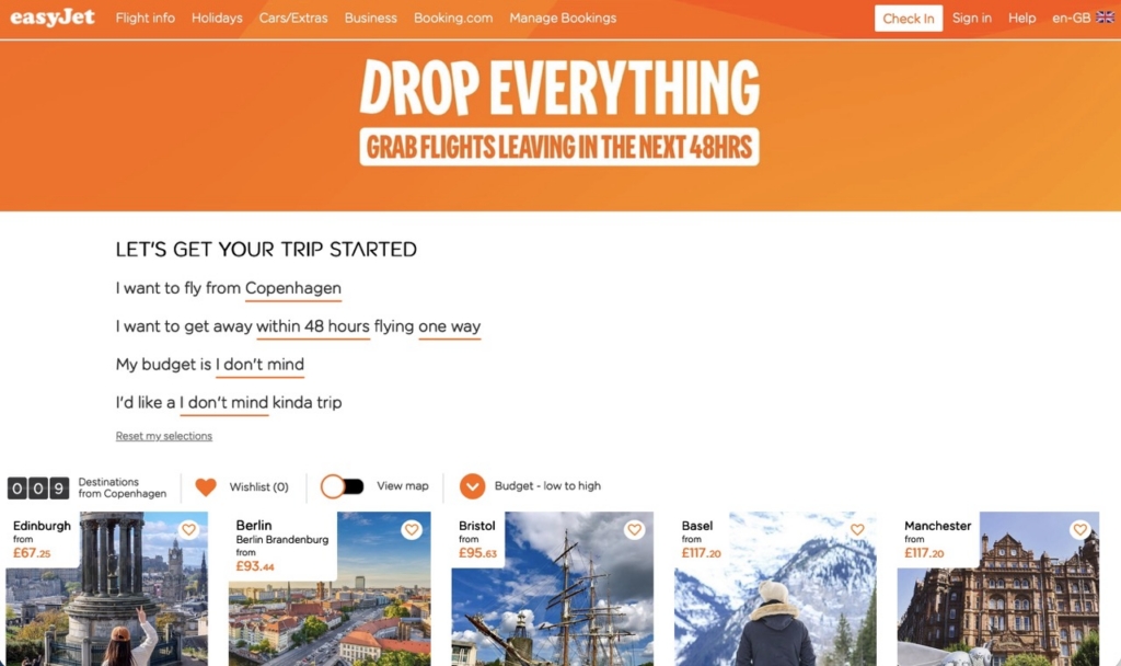 easyJet Drop Everything search feature