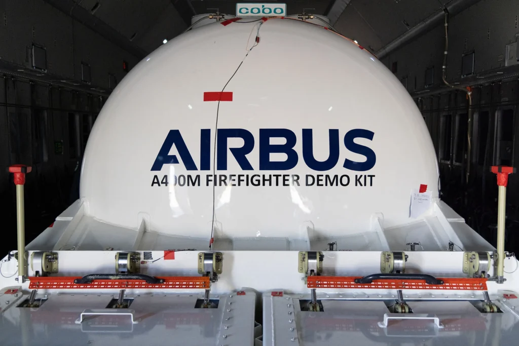 Airbus A400M conducting test fire fighting mission kit