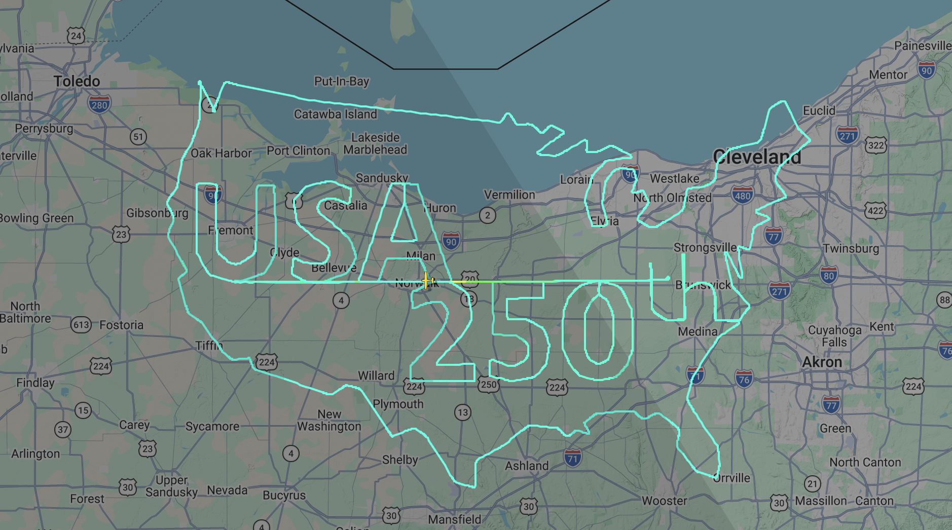 A Cessna aircraft flies a route to wish the US a happy 25th birthday