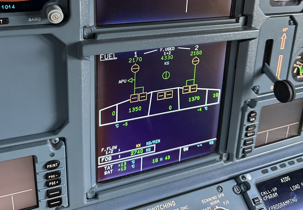 Fuel gauge in cockpit