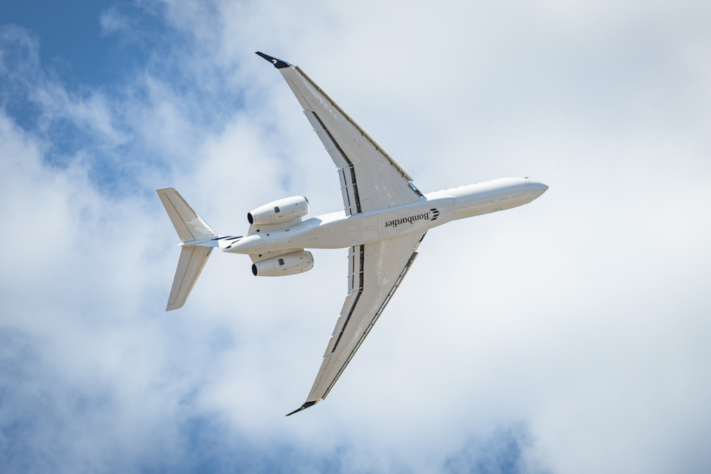 Bombardier Global 8000 flying at Farnborough Airshow