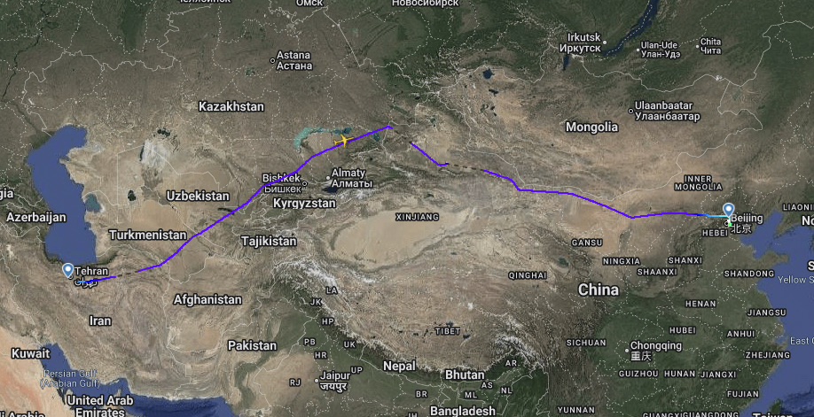 Russian Tu-214 left Tehran and flew to Beijing