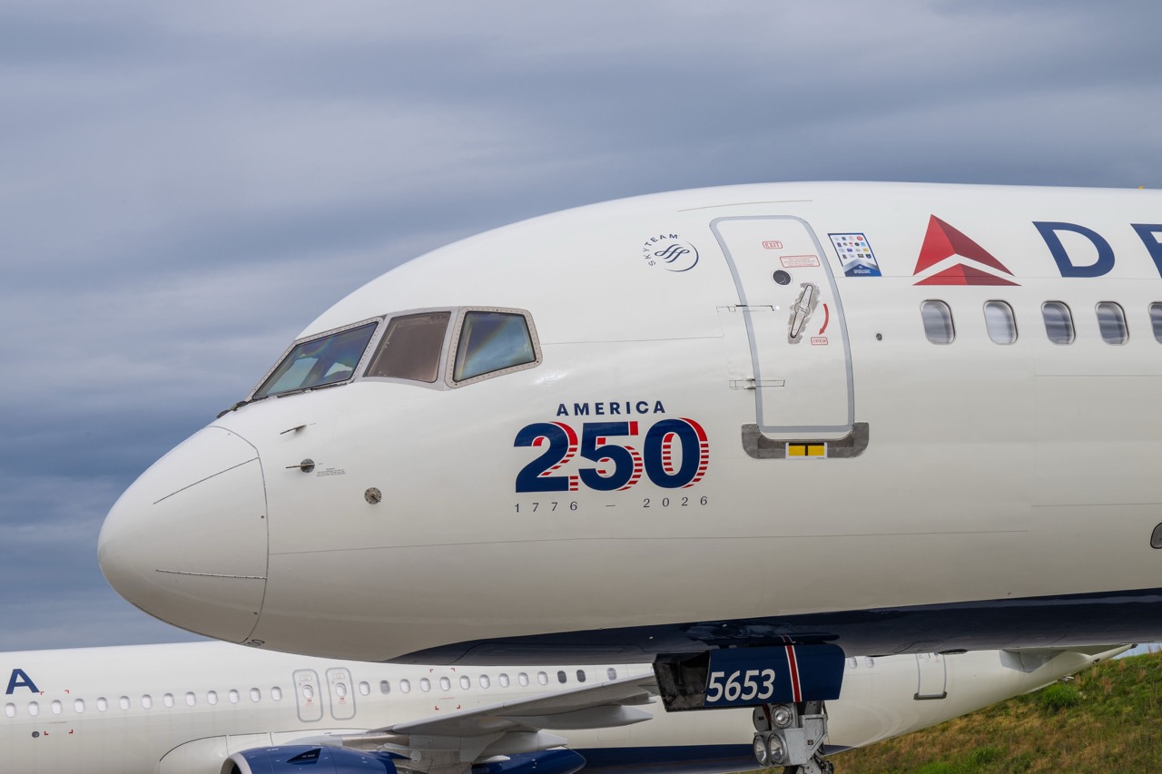 Delta Air Lines revealed a newly painted Boeing 757 to America's 250th anniversary at the TECHOPS maintenance facility in Atlanta, GA., on Saturday, May 2, 2026.