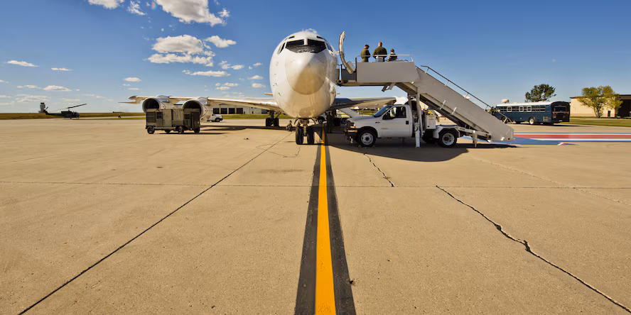 A U.S. Navy E6-B Mercury sits at Base Operations during a tour at Minot Air Force Base, N.D., Sept 19, 2016. 