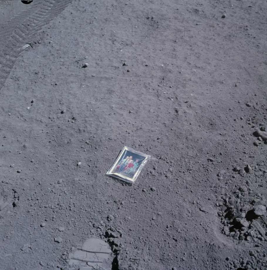The photograph of Charles Duke’s family that was left behind on the lunar surface.