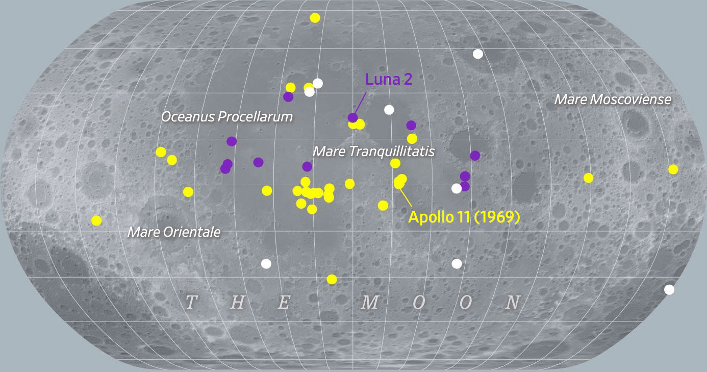 Locations of man made objects on the moon
