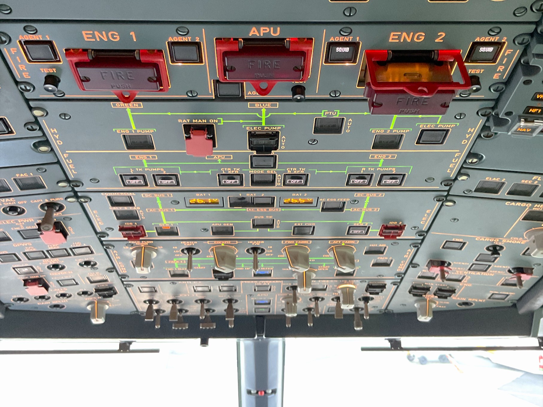 An overhead panel of an A320