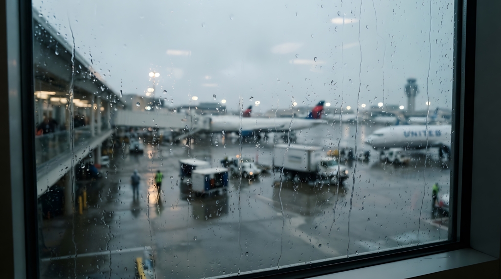 Airport in the rain