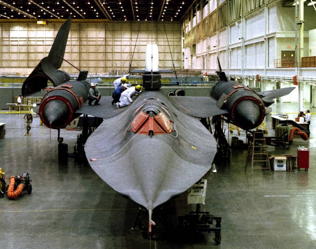 NASA SR-71 in the hangar with LASRE being fitted