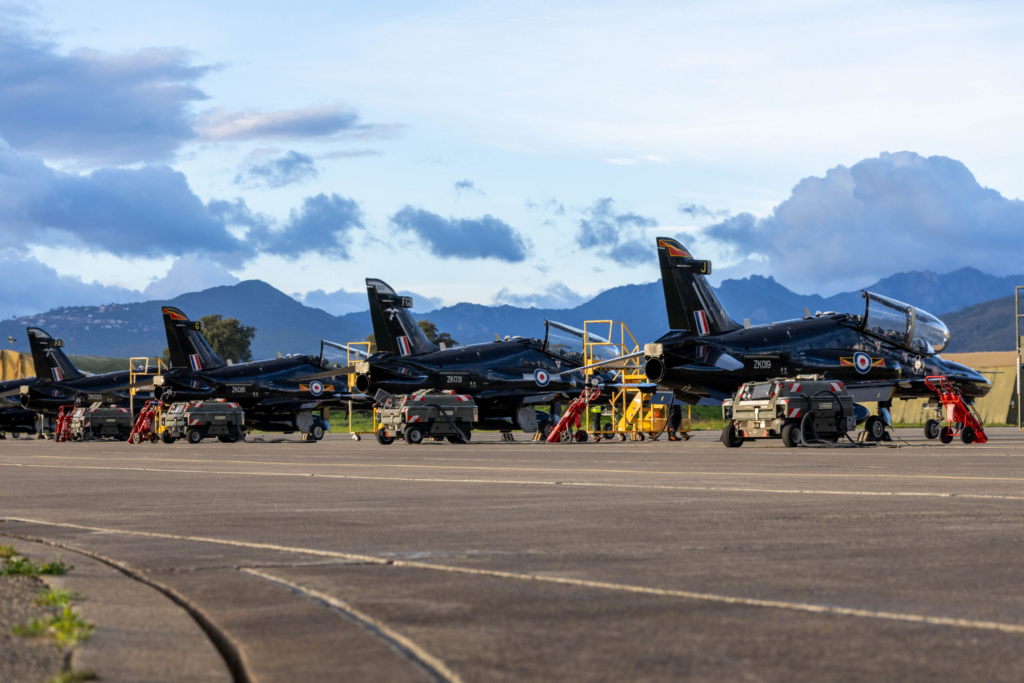 RAF Hawk T2s on the flightline at Solenzara Air Base France during Ex-Freedom Hawk