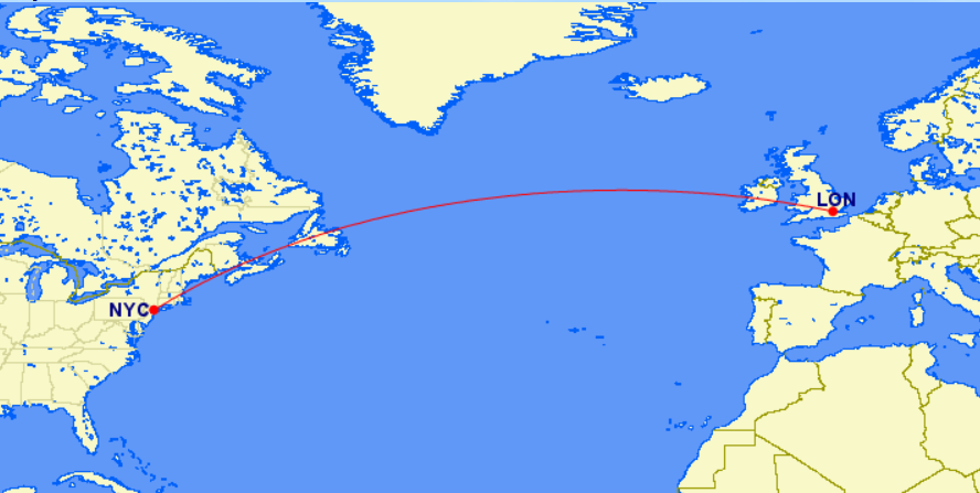 London to New York route