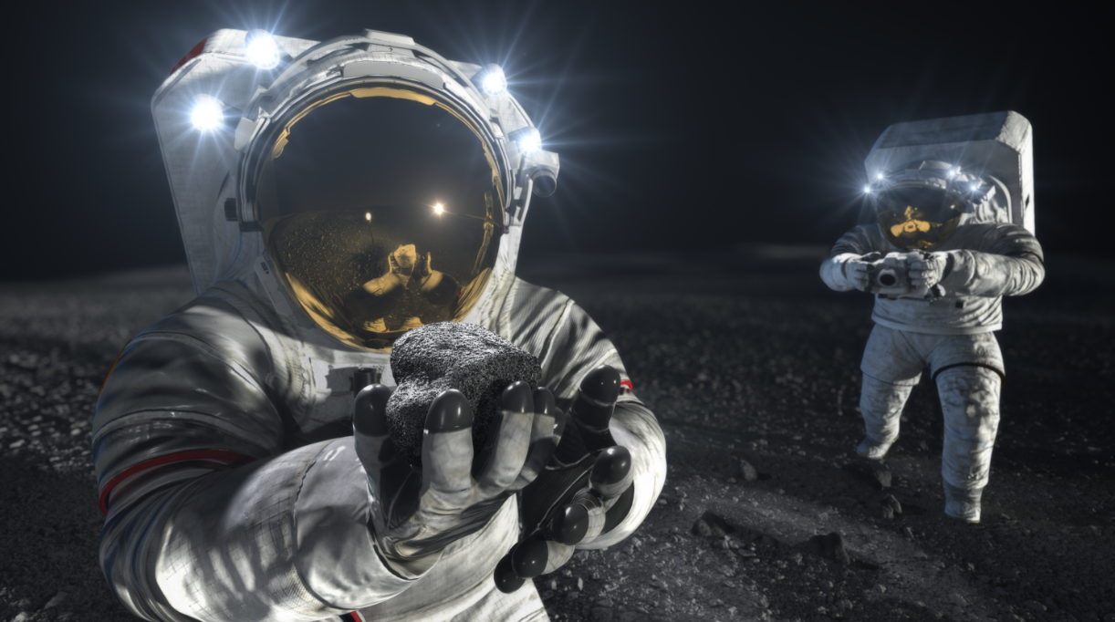 Space resources_An artist’s concept of two suited crew members working on the lunar surface.