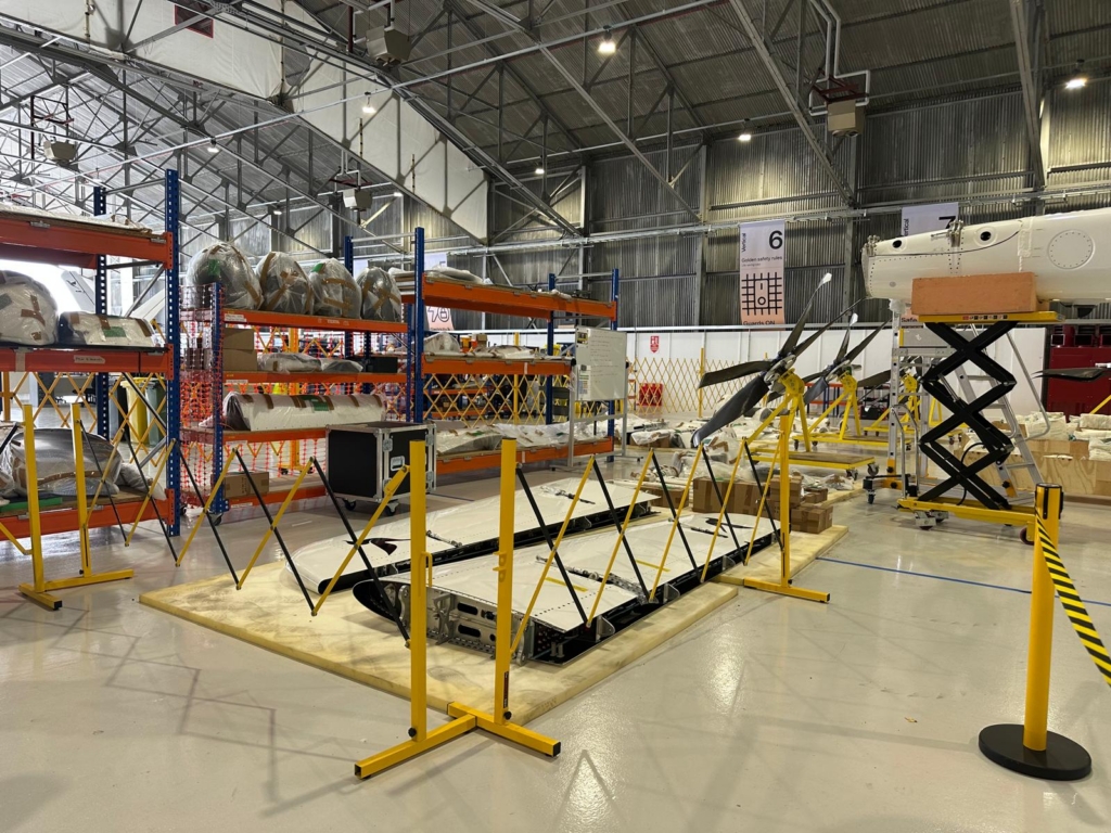 Vertical Aerospace VX4 prototype parts on the floor in the workshop