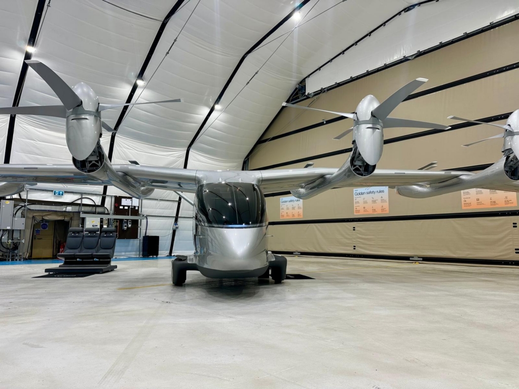 Vertical Aerospace Valo eVTOL in the hangar in Kemble