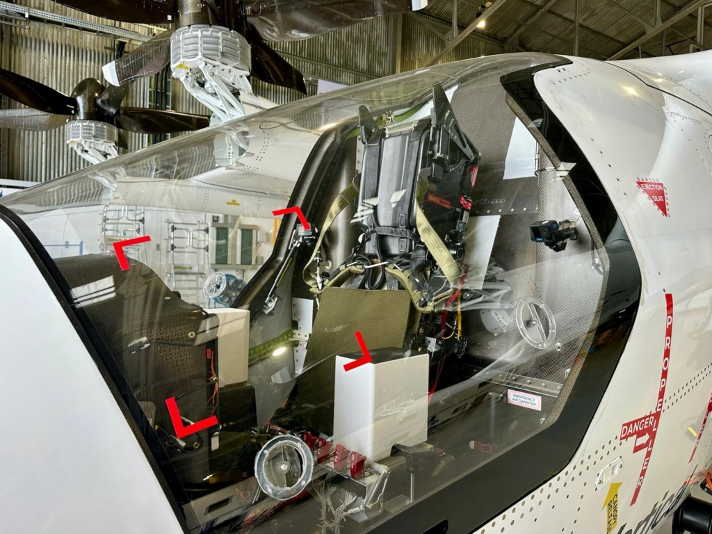 Vertical aerospace ejection seat in prototype aircraft