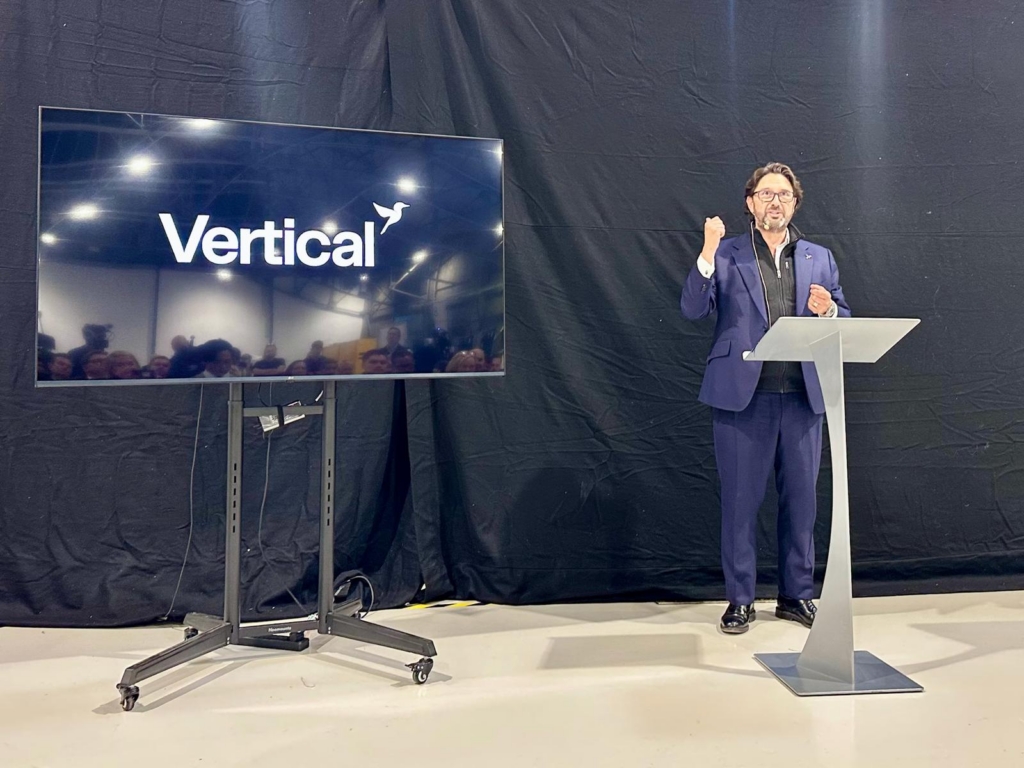 Stuart Simpson speaking at opening of VErtical's new production facility