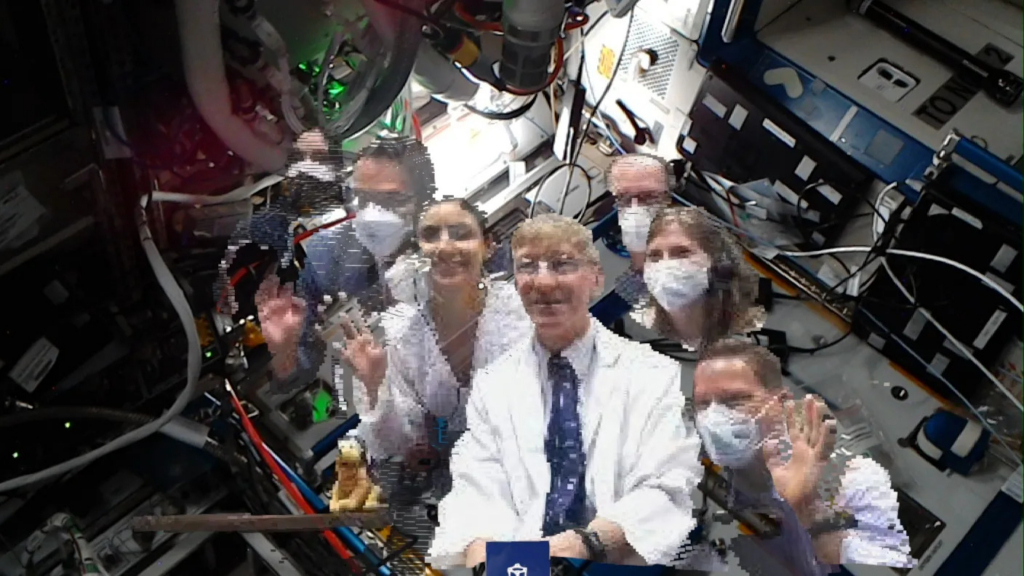 Dr. Fernando De La Peña Llaca and the Aexa and NASA team during the historic ISS holoportation experiment, alongside Aexa's HoloConnect AI platform