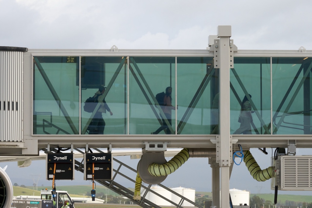 Passengers in jetbridge at Western Sydney International Airport