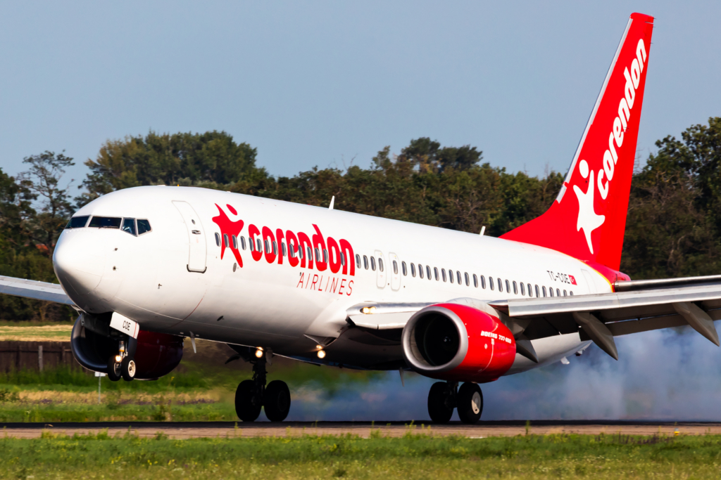 Corendon Airlines Boeing 737-800 passenger plane at airport. Aviation and aircraft. Air transport and travel. Fly and flying.