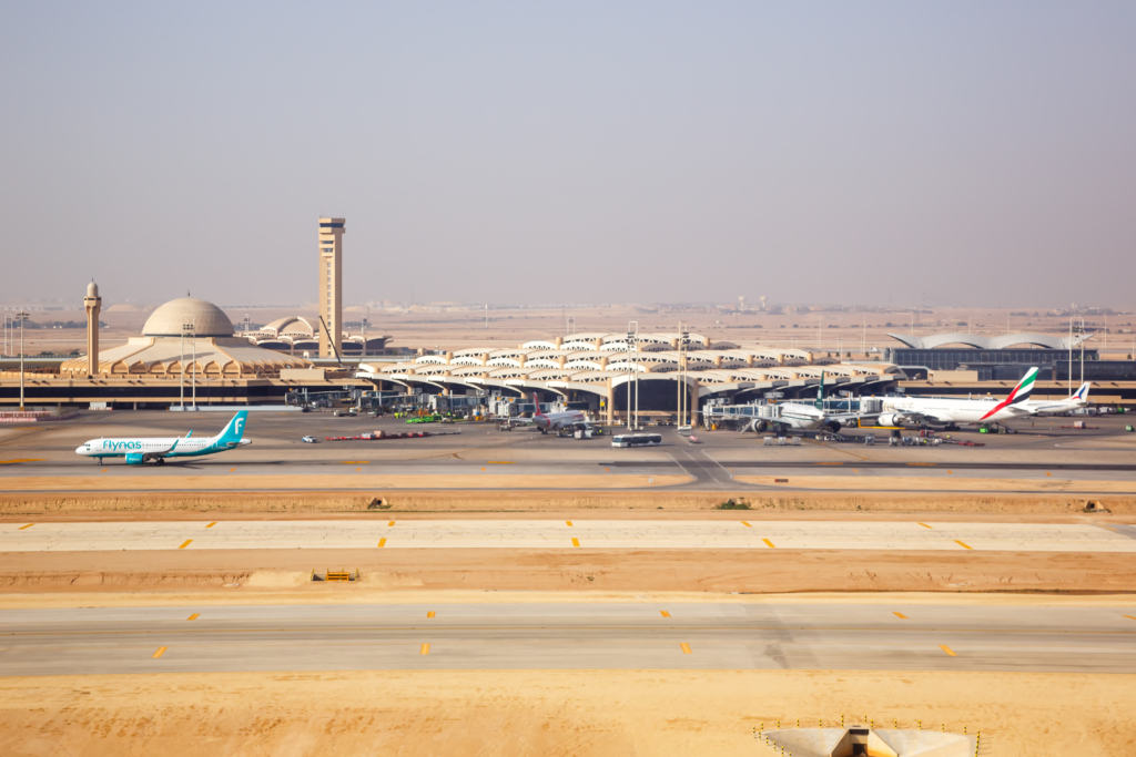 Riyadh, Saudi Arabia - February 15, 2023: Aerial view photo of Riyadh International Airport (RUH) in Saudi Arabia.