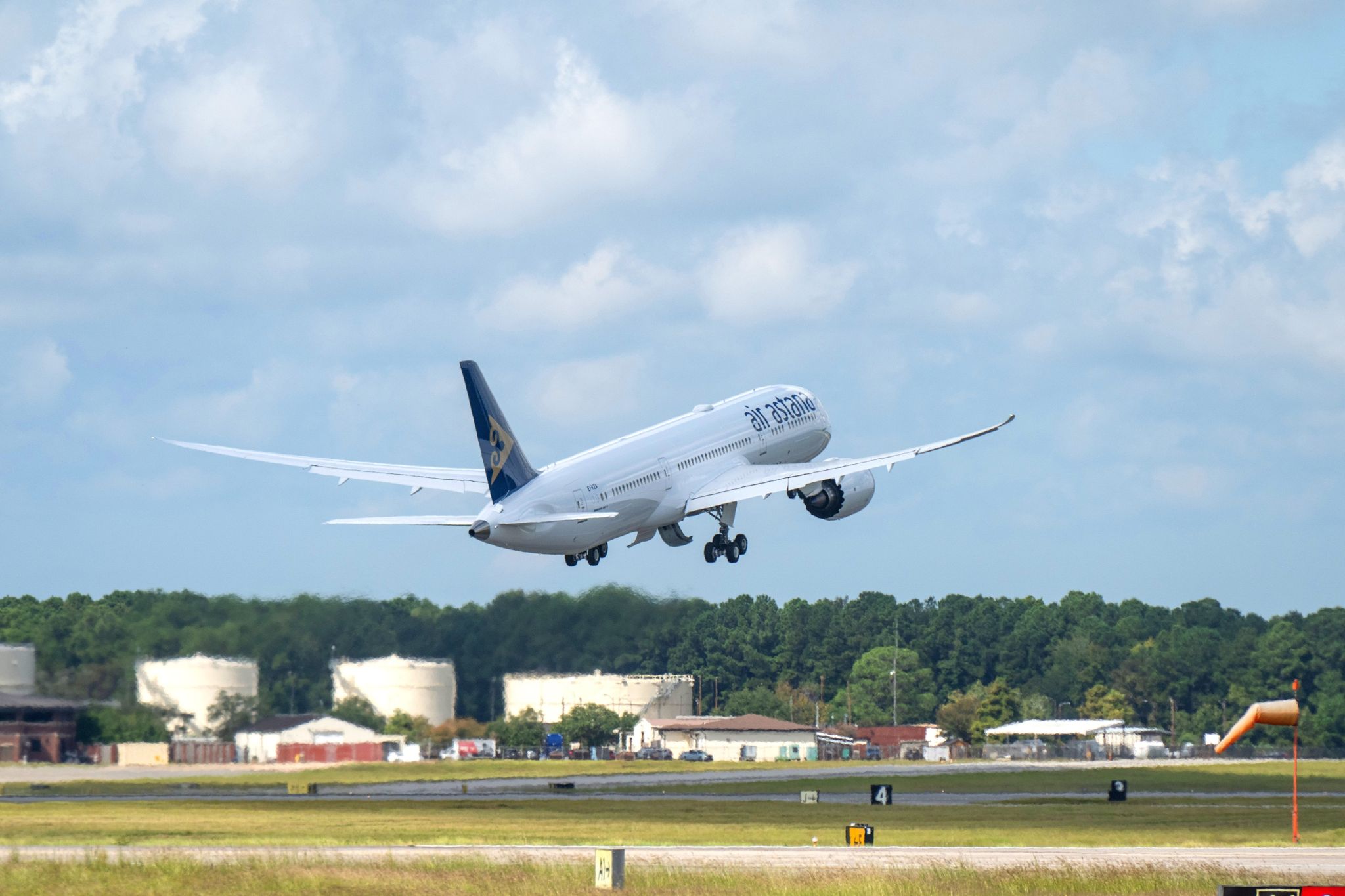Air Astana Boeing 787-9 Dreamliner in flight testing.