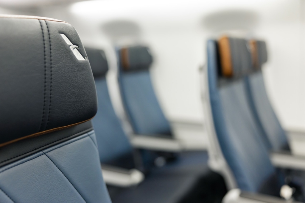American Eagle RECARO R2 seat on Embraer 175 headrest detail