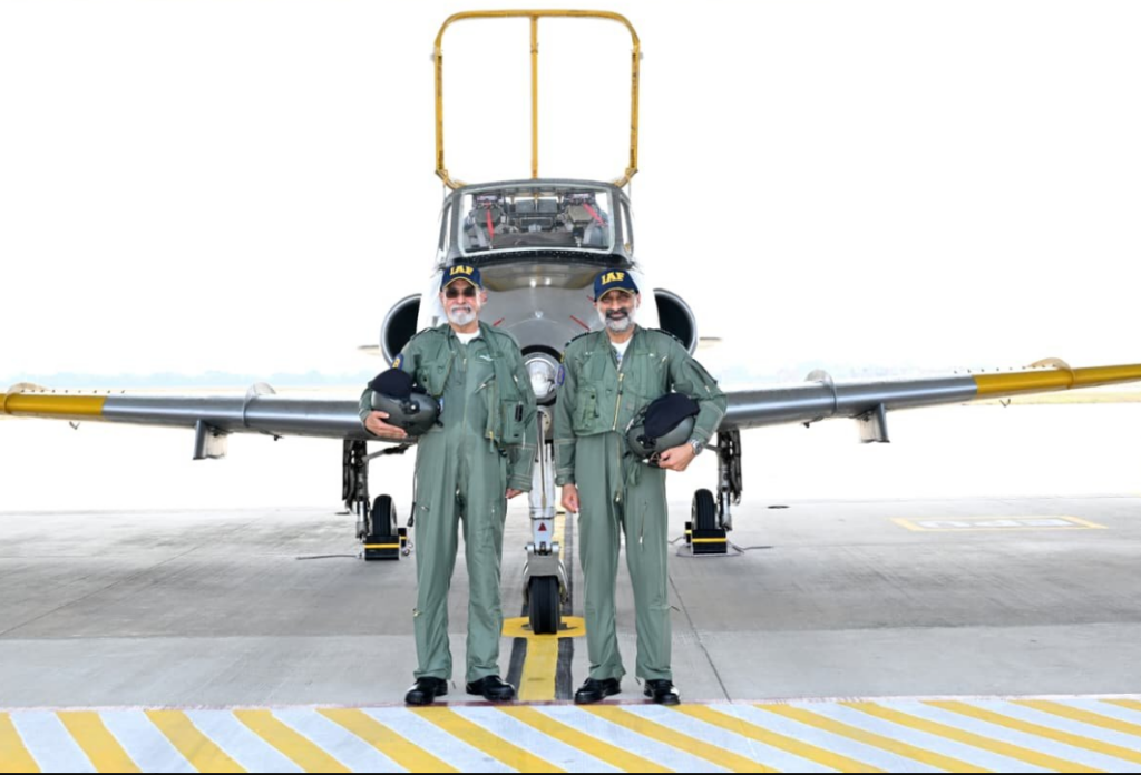 Chief of the Air Staff, Air Chief Marshal AP Singh, undertakes his last sortie in the Indian Air Force, alongside his first flying instructor, Wg Cdr V S Kochar (Retd), in the same HJT-16 Kiran aircraft in which his flying journey began on 28 January 1984.