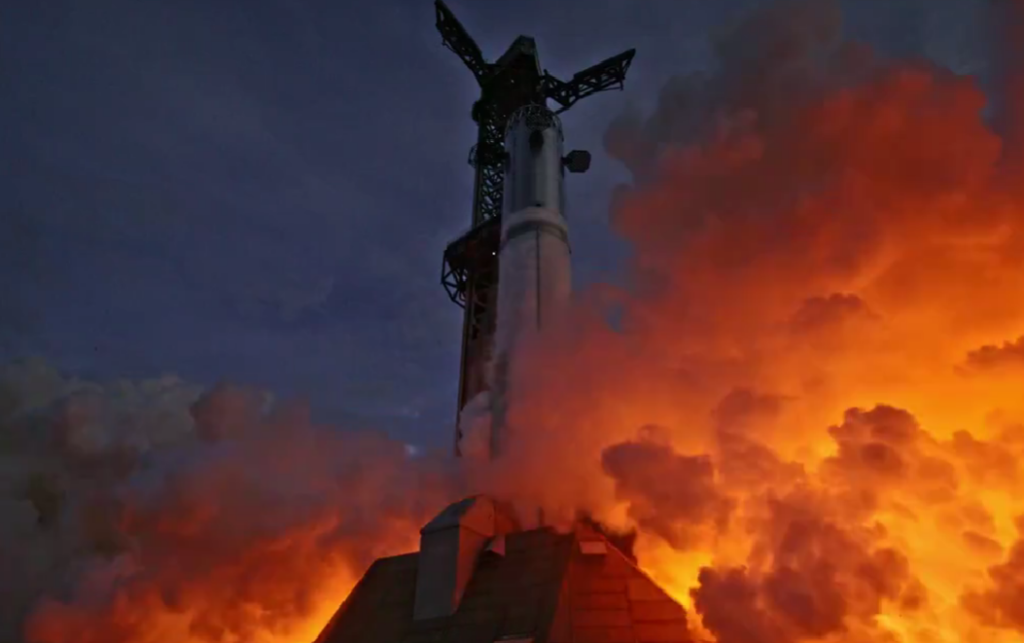 Full duration 33-engine static fire for the Super Heavy booster preparing for Flight 15
