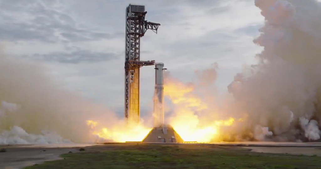 Full duration 33-engine static fire for the Super Heavy booster preparing for Flight 15