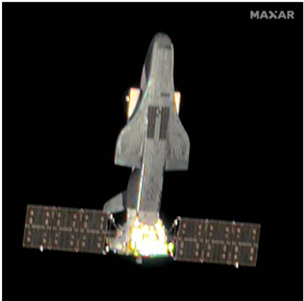 A key capability for reusable space activities are spaceplanes like this PRC Spaceplane captured by Maxar. Spaceplanes can launch into orbit to place objects in space or even test them and return to earth.