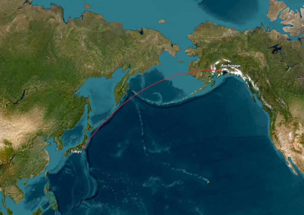 Alaska Airlines Anchorage to Haneda route map