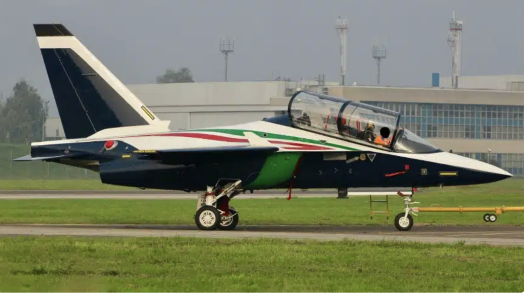 The first M-346 in the livery of the Frecce Tricolori aerobatic team. (Image credit: Jacopo Castelli/@spotter_jaki)