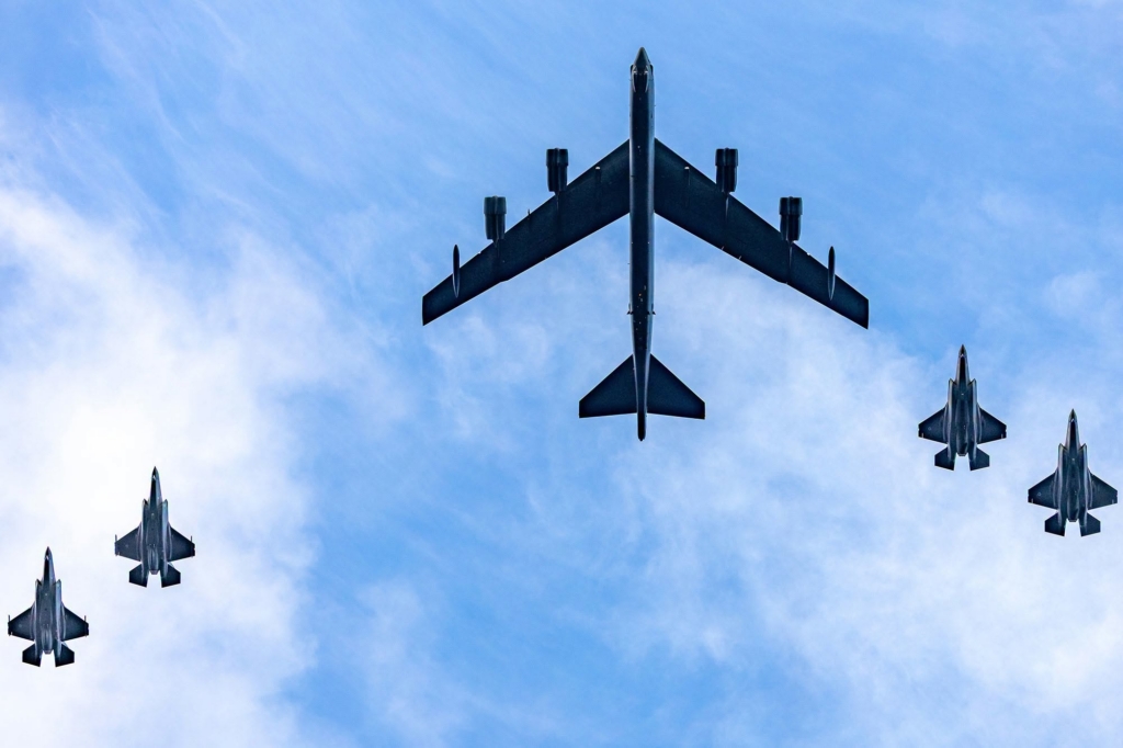 USAF B52 escorted by British F-35B and Norwegian F-35As