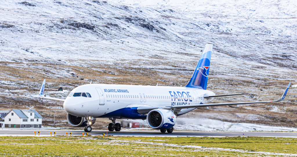 Atlantic Airways Airbus A320neo lining up for takeoff.